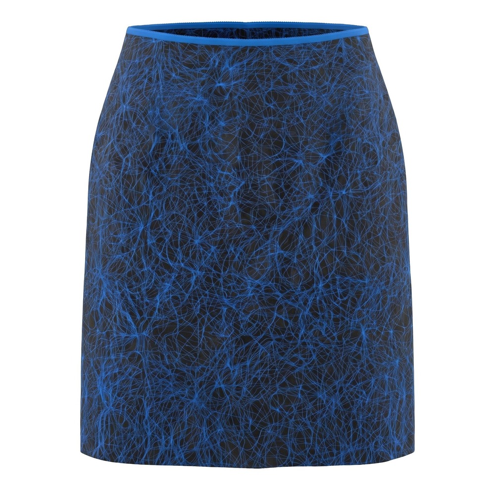 Anni Kuan Silk Pencil‎ Skirt Women 6 Blue Black Excellent Abstract Web Print